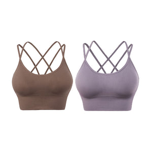 2 Pcs Cross Back Sports Bras Padded Low Impact Vest for Running-Set4