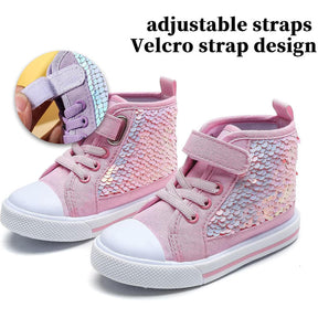 High Top Sneakers for Toddler Girls with Color Change Sequins-Pink
