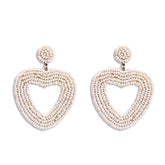 Heart Hoop Dangle Beaded Earrings-White