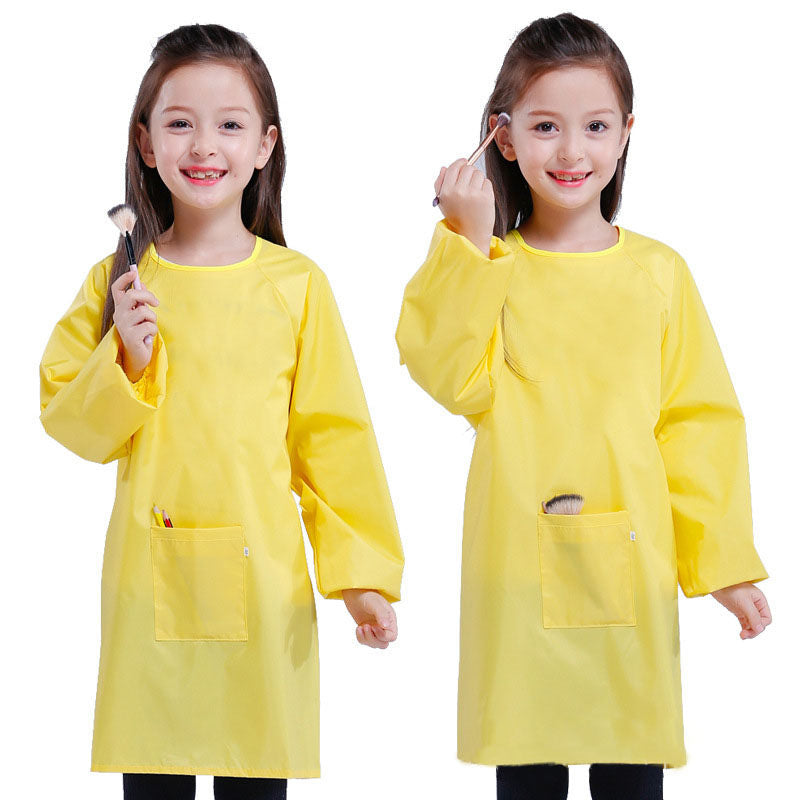 Kids Art Smocks Waterproof Artist Painting Long Sleeve Aprons for Children-Yellow