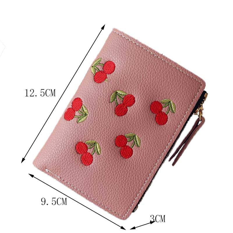 Women Cute Small Wallet Cherry Pattern Card Holder-Dark Pink