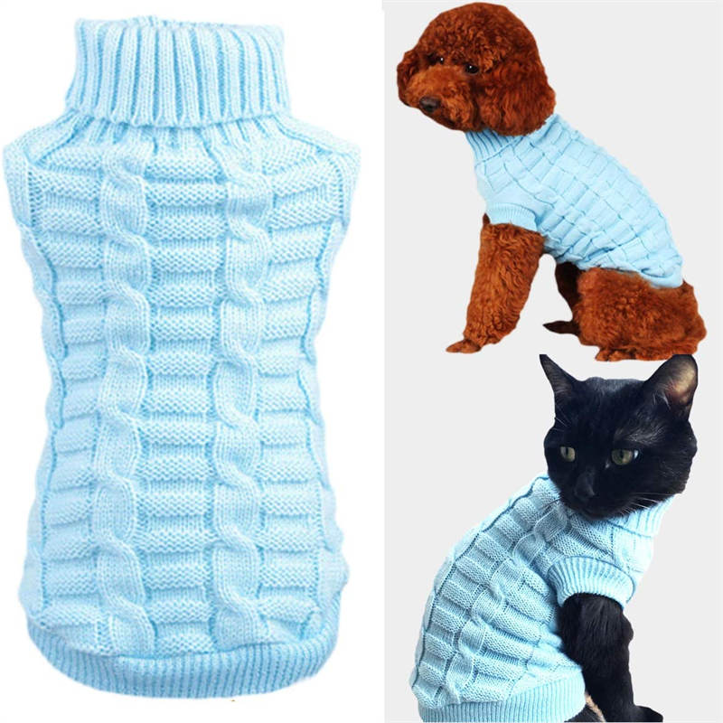 Pet Clothing Knitted Turtleneck Sweater for Dogs Cats-SkyBlue