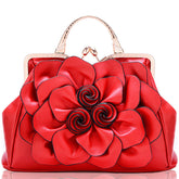 Womens Rose Flower Evening Clutches Formal Party Totes Shoulder Bag-Red