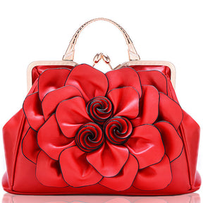 Womens Rose Flower Evening Clutches Formal Party Totes Shoulder Bag-Red