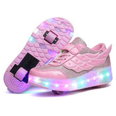 Kids LED Roller Shoes Sneakers with Two Wheel for Boys Girls-586-1-Pink