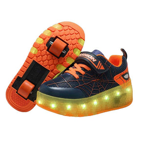 Double Wheel Roller Skate Shoes Light Up Sneakers for Boys Girls-Orange