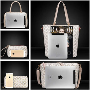 6 Pcs Women Handbag Set PU Leather Multi purpose Shoulder Bag-White