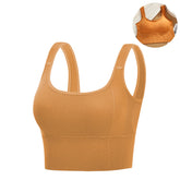 Crop Ribbed Tank Tops Solid Breathable Sports Bra Padded-Yellow