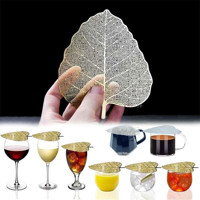 2 Pack Wine Glass Cover 304 Stainless Steel Creative Leaves Shape Cup Lid-Set1