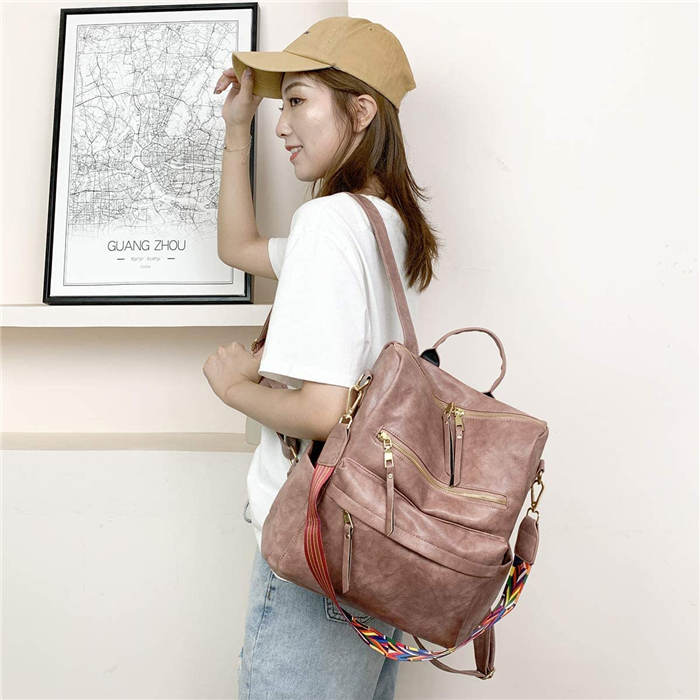 Women's Fashion Purse Backpack Multipurpose Design Backpack PU Leather Travel bag-Pink
