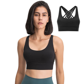 High Support Sports Bras Breathable Strappy Crisscross Back Tops-Black