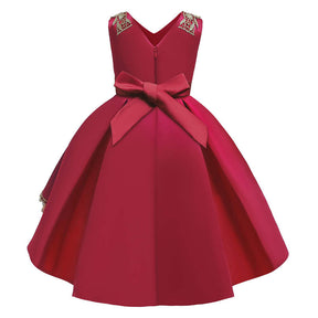 2-9 Years Flower Girls Dress Wedding Party Embroidered Dress-RedGold