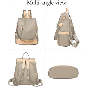 Women Backpack Nylon Anti-theft Waterproof Lightweight Shoulder Bags-Khaki