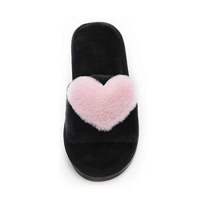 Womens Fuzzy Slippers Open Toe Cozy Memory Foam Sandals-Love Pink