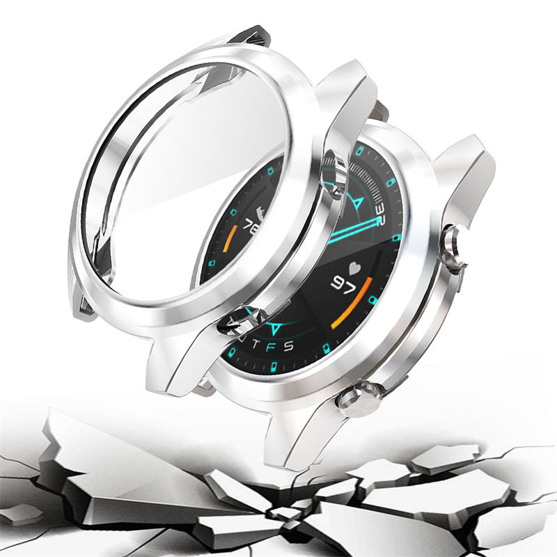 TPU Screen Protector Case For Huawei Watch GT2 42mm&46mm with HD Tempered Glass-Silver