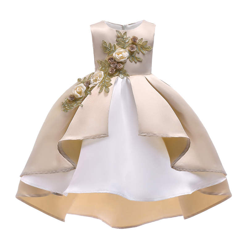 2-9 Years Flower Girls Dress Wedding Party Embroidered Dress-Champagne