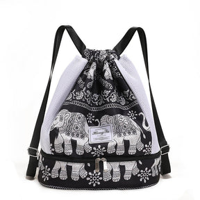 Womens Drawstring Bag Large Wet and Dry Separation Backpack-Elephant