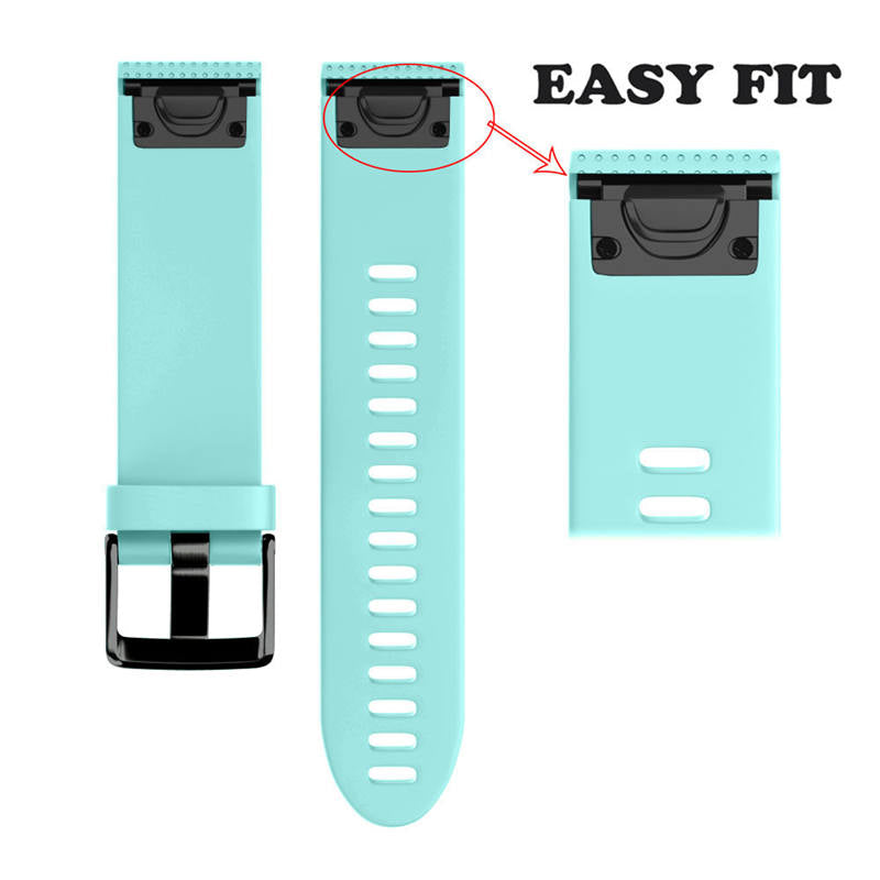 Watch Band For Garmin Fenix  Fenix 5S/ 5S Plus/6S/ 6S Pro Soft Silicone 20mm Replacement Strap Black Steel Buckle-Teal