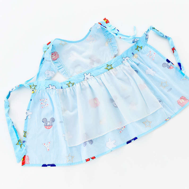 Baby Girl Waterproof Dress Bibs With 2 sleeves Covers-Light Blue Hot Air Balloon