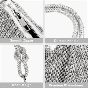 Rhinestone Purse Shiny Womens Party Handbag Hobo Bag-Silver