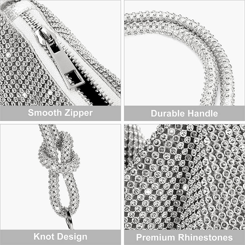 Rhinestone Purse Shiny Womens Party Handbag Hobo Bag-Silver