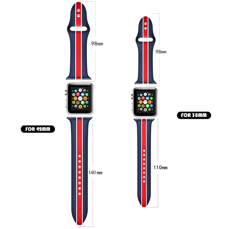 Soft Silicone Watch Bands Pattern Printed Band for iWatch Series6/5/4/3/2/1/SE-BlueRed