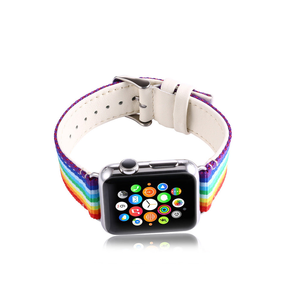 Fashion Braided Pattern PU Leather Watch Band Microfiber Design For Apple Watch SE/6/5/4/3/2/1(Rainbow)