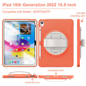 Tablet Case For iPad 10th with 360¡ã Kickstand/Hand Strap Shockproof-Orange