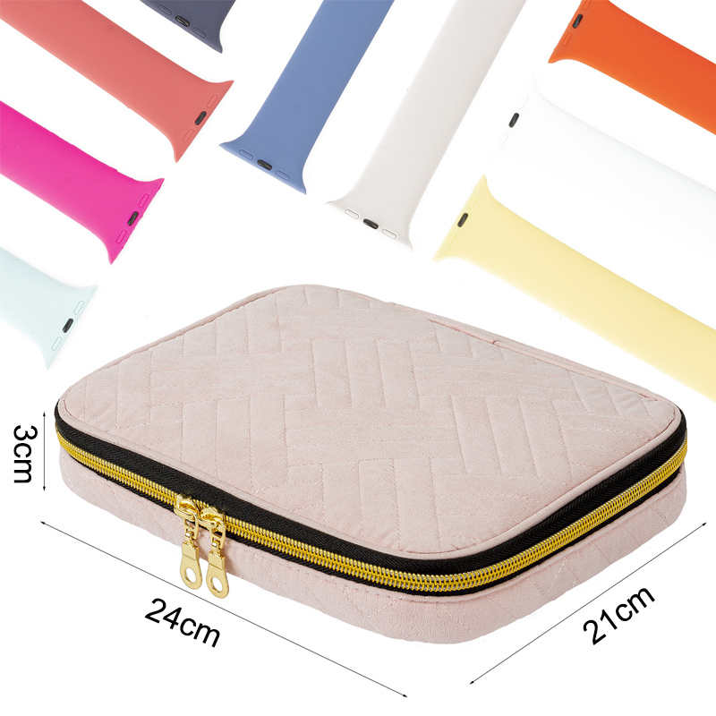 Watch Bands Storage Bag Up to 16 Watch Bands Organizer Travel Watch Straps Carrying Case Pouch-Pink