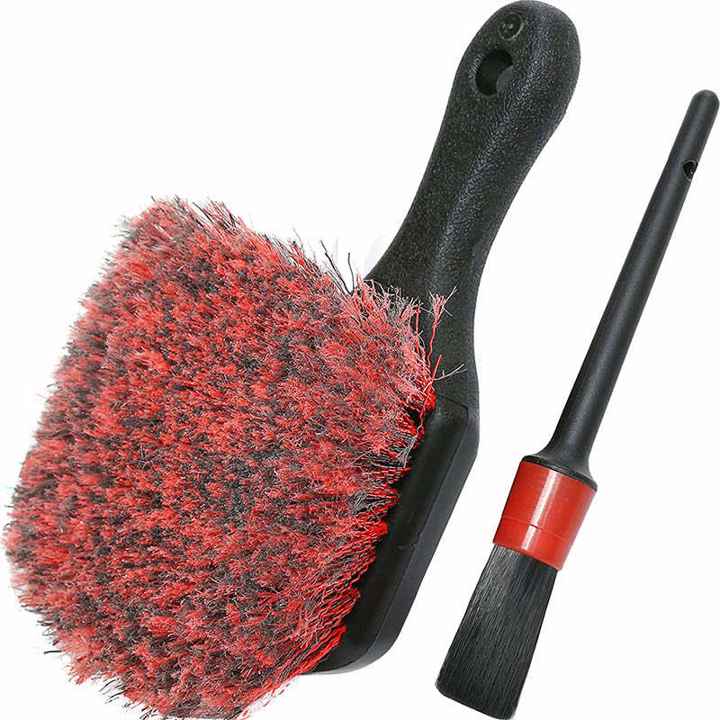 2Pack Wheel and Tire Brush Set For Scrubbing Grime-Red