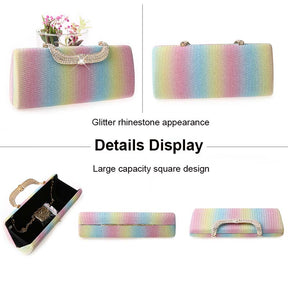 Square Clutch Rhinestone Bag Design Fine Flash Evening for Women-Multicolor