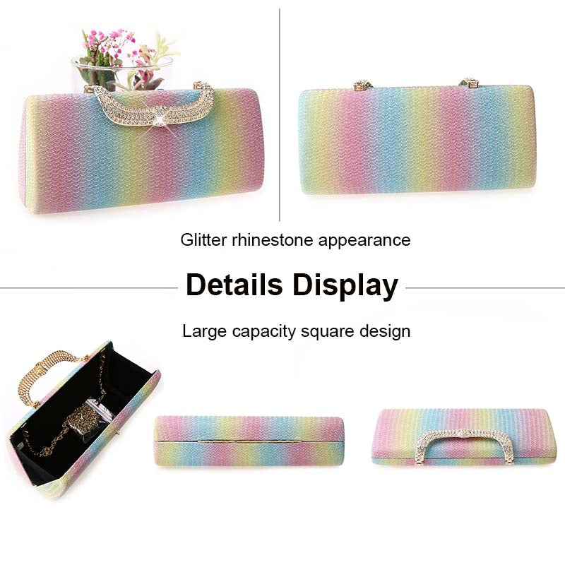 Square Clutch Rhinestone Bag Design Fine Flash Evening for Women-Multicolor