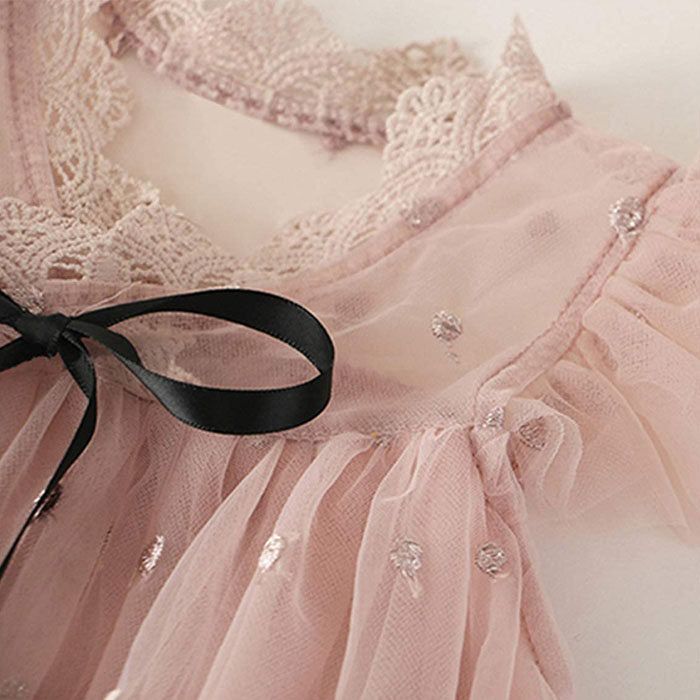 Flower Girls Wedding Dress Lace Sleeveless Tulle Summer Vintage Dresses-Pink