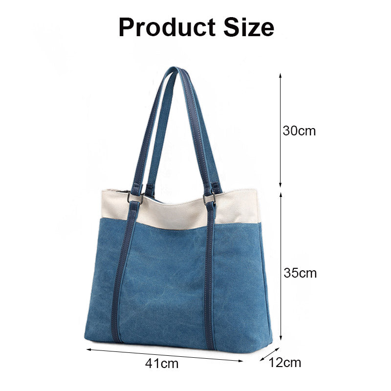 Womens Canvas Shoulder Bag Simple High Capacity Totes for Work Travel-Blue