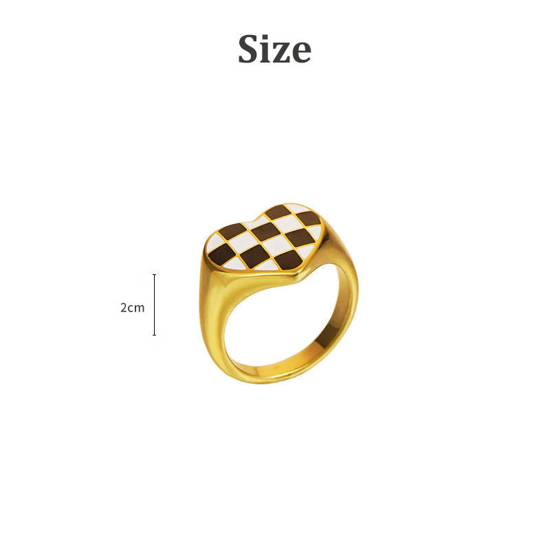 Heart Ring Black and White Checkerboard Ring For Women