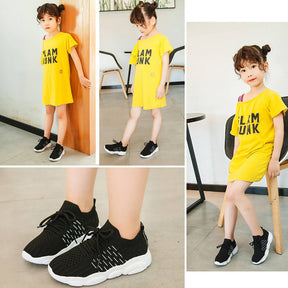 Girls and Boys Sneakers Cotton Mesh Breathable Shoes Outdoor-Black