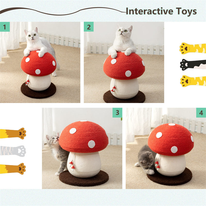 Mushroom Cat Scratching Post with Hanging Interactive Toys for Kitty