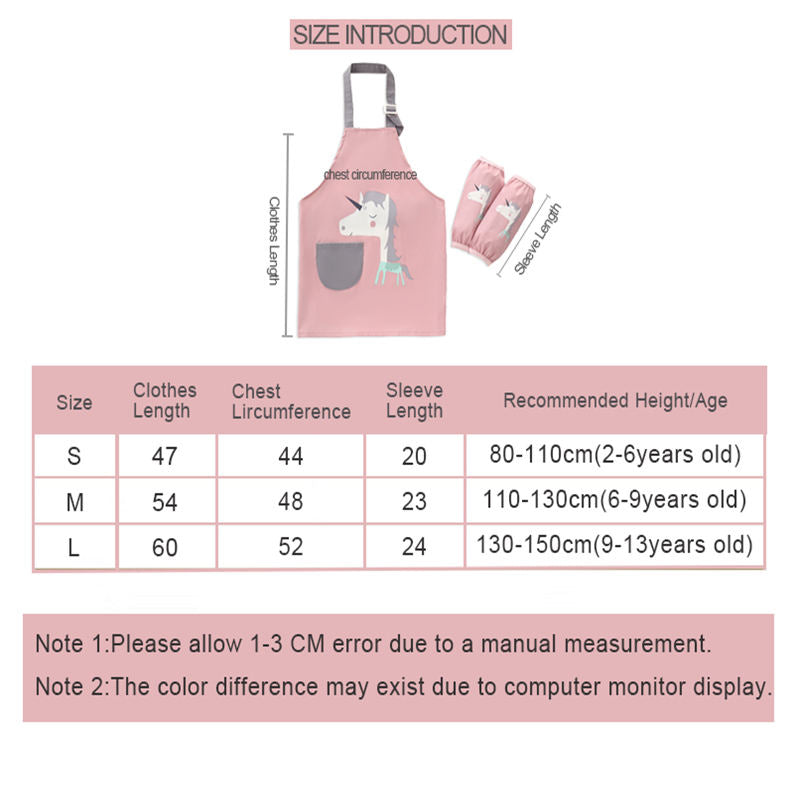 Kids Waterproof Art Apron for Painting Cooking Feeding with Matchin Sleeves-Cat