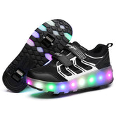 Kids Two Wheels Sneakers with Lights Rechargeable Roller Skates Shoes for Boys Girls-Black