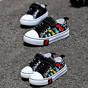 Toddler-Unisex Canvas Sneakers Cartoon Dinasour Slip on Shoes-Black