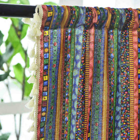 2 Panels Green Stripe Semi-Blackout Window Curtains with Tassels Rod Pocket Design