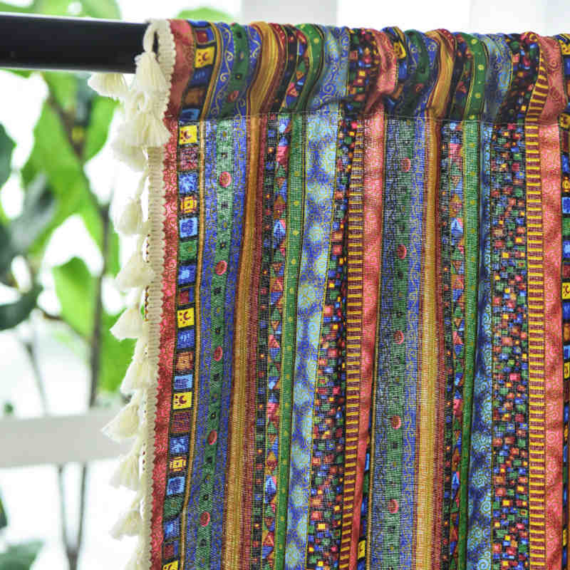 2 Panels Green Stripe Semi-Blackout Window Curtains with Tassels Rod Pocket Design
