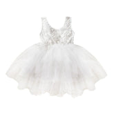 Little Girl Lace Flower Tutu Dress Backless Wedding Flower Girl Dress-White