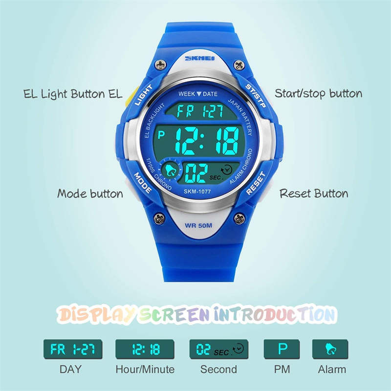 Kid Sport Outdoor Waterproof Electronic Watches with LED Light-Blue