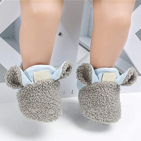 Infant Baby Boys Girls Slipper Stay On Non Slip Soft Sole 0-18 Months Cotton Plush Shoes-Grey