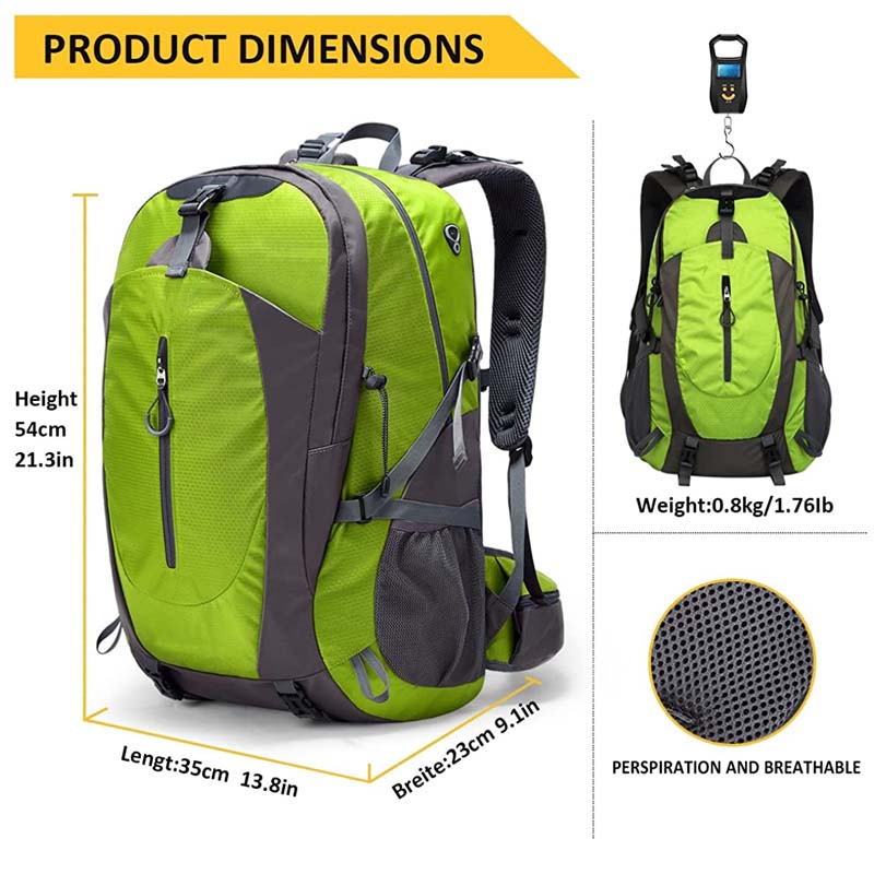 Hiking Backpack 40L Waterproof Lightweight Daypack with Rain Cover-Green