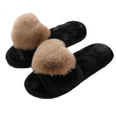 Womens Fuzzy Slippers Open Toe Cozy Memory Foam Sandals-Love Brown