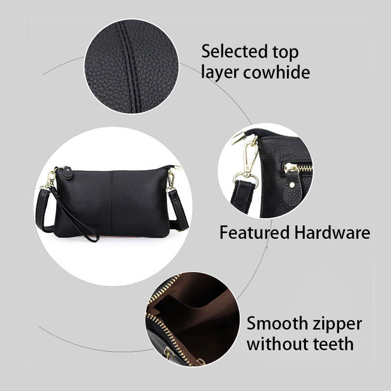 Leather Clutch Small Envelope Crossbody Bags for Women-Black