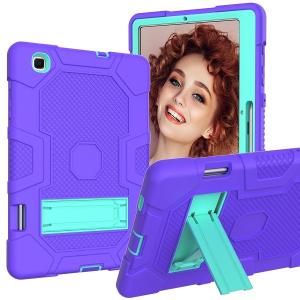 B3 Robot Tablet Case Silicone Shockproof Protective Stand Cover For Samsung Galaxy Tab S6 Lite 10.4 2020 (SH-P610/P615)-Purple&Mint Green