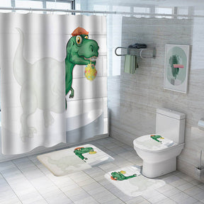 4PCS Funny Cartoon Shower Curtain Set Bathroom Non Slip Rugs Toilet Lid Cover-95